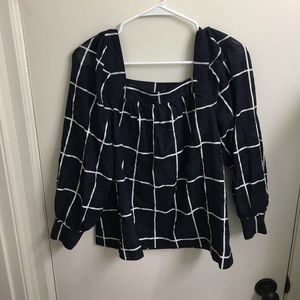 Navy blue plaid J. Crew blouse